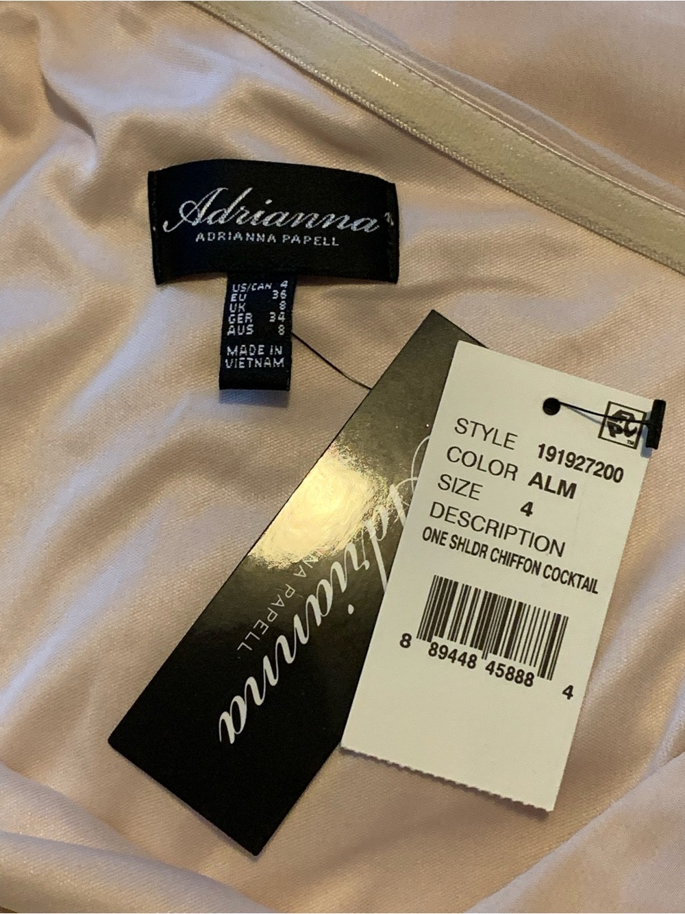 NWT Adrianna Papell Pink Blush One-Shoulder Chiffon Dress Size 4 - Picture 9 of 10